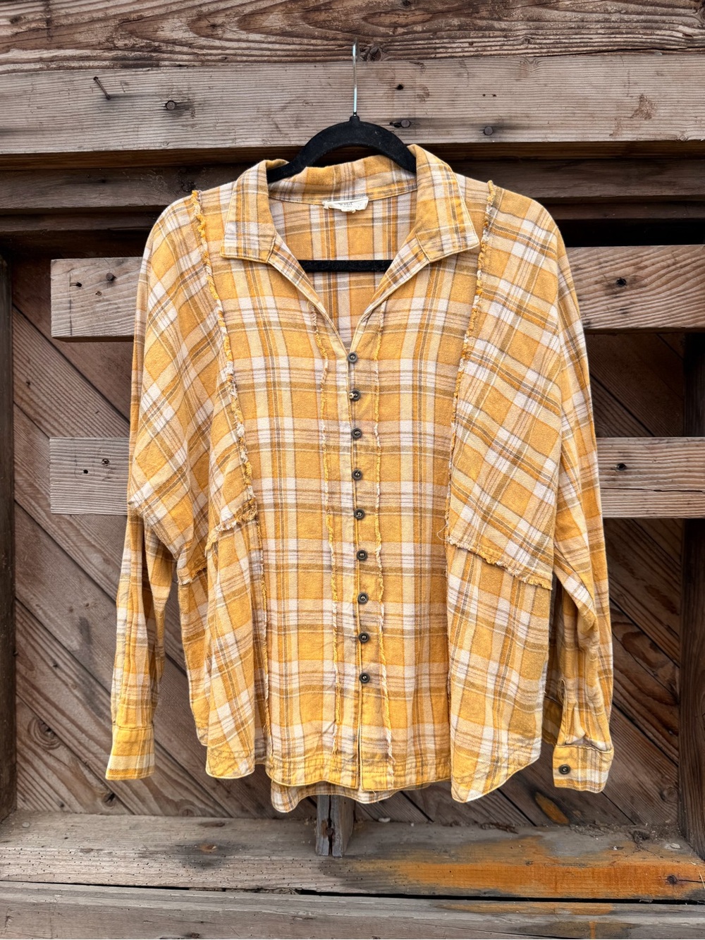 Easel Women's Yellow Plaid Button-Down Shirt